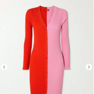 NWT STAUD Shoko Two-Toned Ribbed Stretch-Knit Cardigan Pink  S